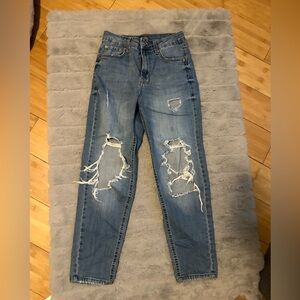 size 0, medium wash ripped jeans